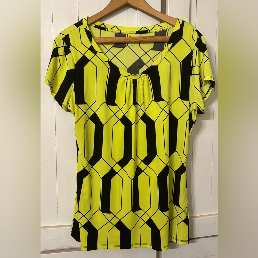Worthington Yellow and Black Geometric Blouse